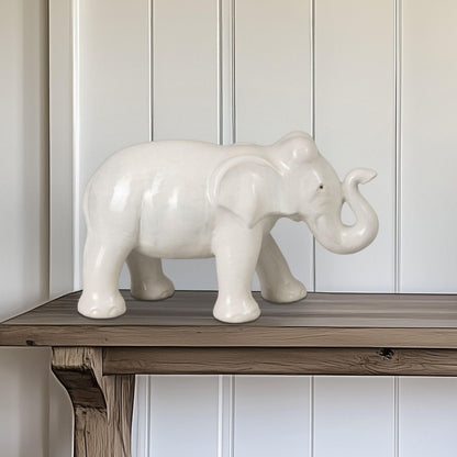Elephant Moon White Ceramic Sculpture