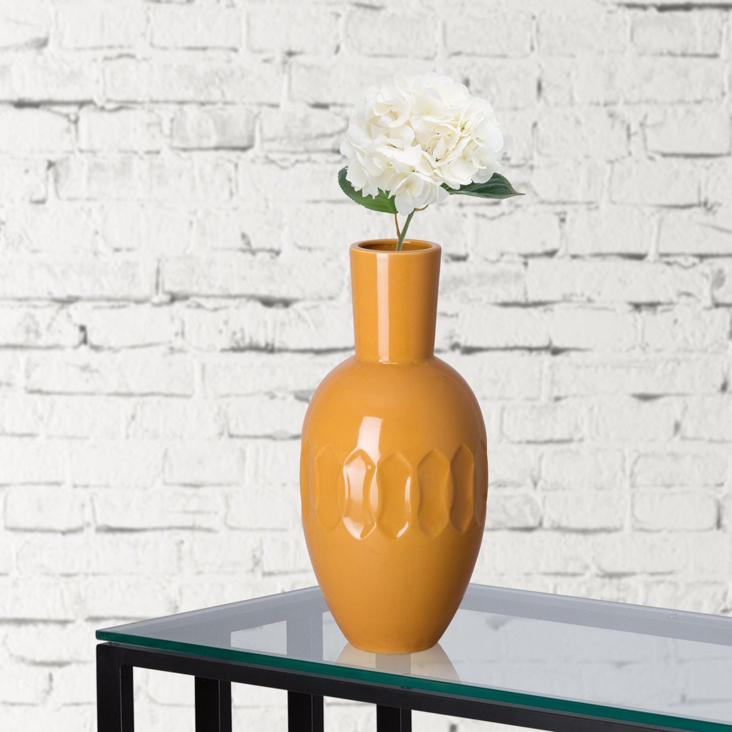 Ellipse Orange Ceramic Neck Vase