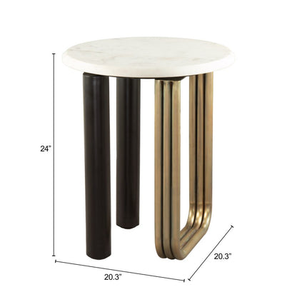 Elyn White Marble Top Round Side Table