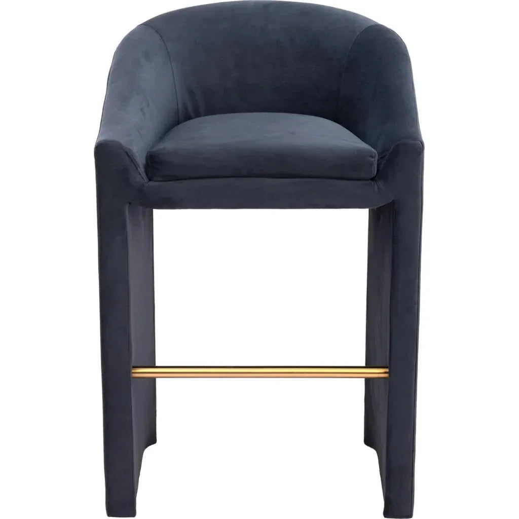 Emas Midnight Grey Velvet Barstool