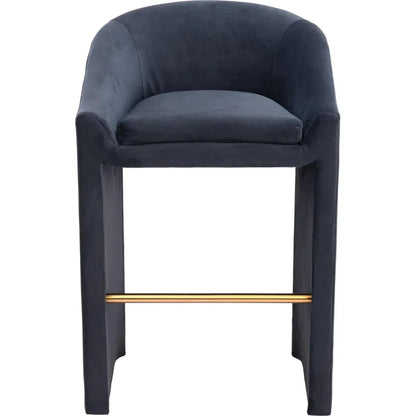 Emas Midnight Grey Velvet Barstool