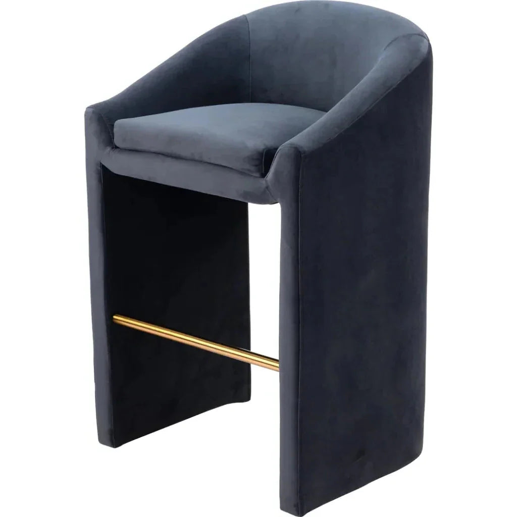 Emas Midnight Grey Velvet Barstool