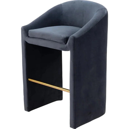 Emas Midnight Grey Velvet Barstool