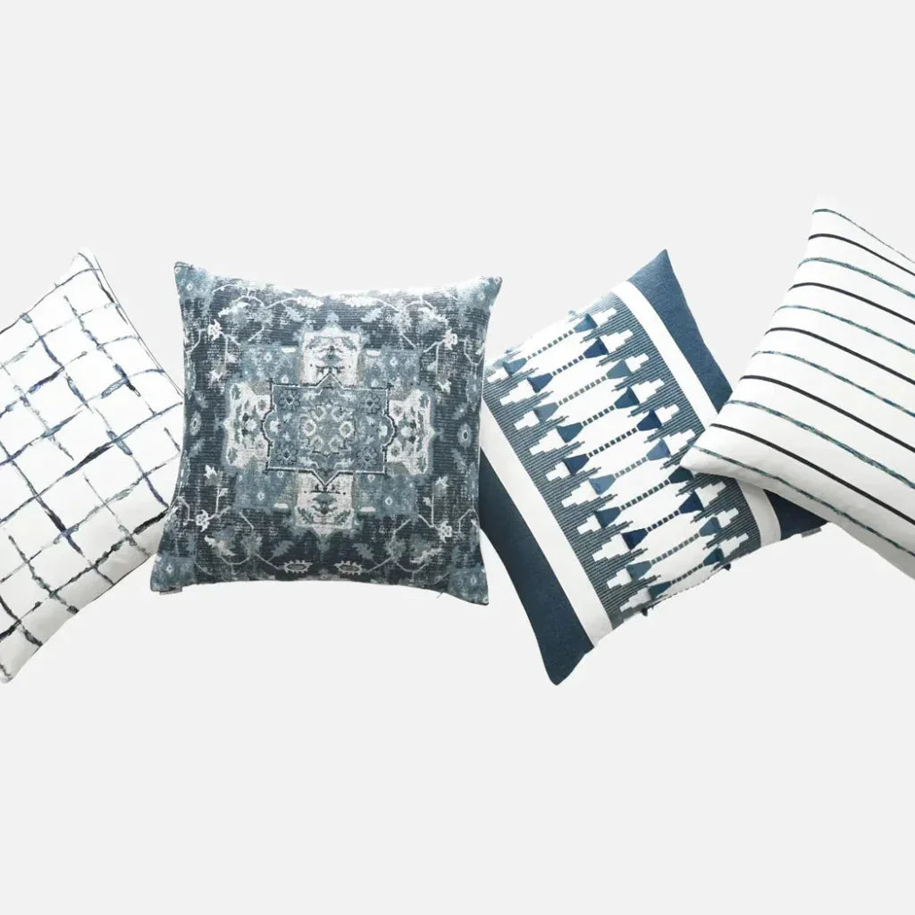 Exciter Embroidery Blue White Large Throw Pillow Insert