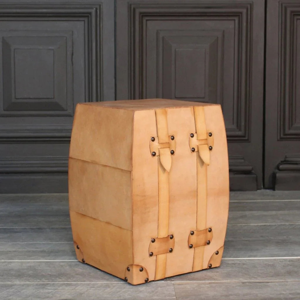 Fargus Handcrafted Brown Leather Stool