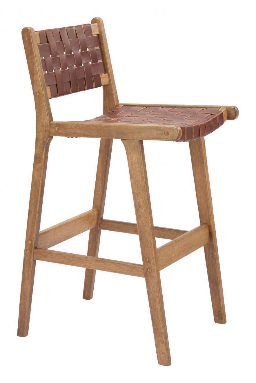 Feder Brown Leather Barstool 2PC