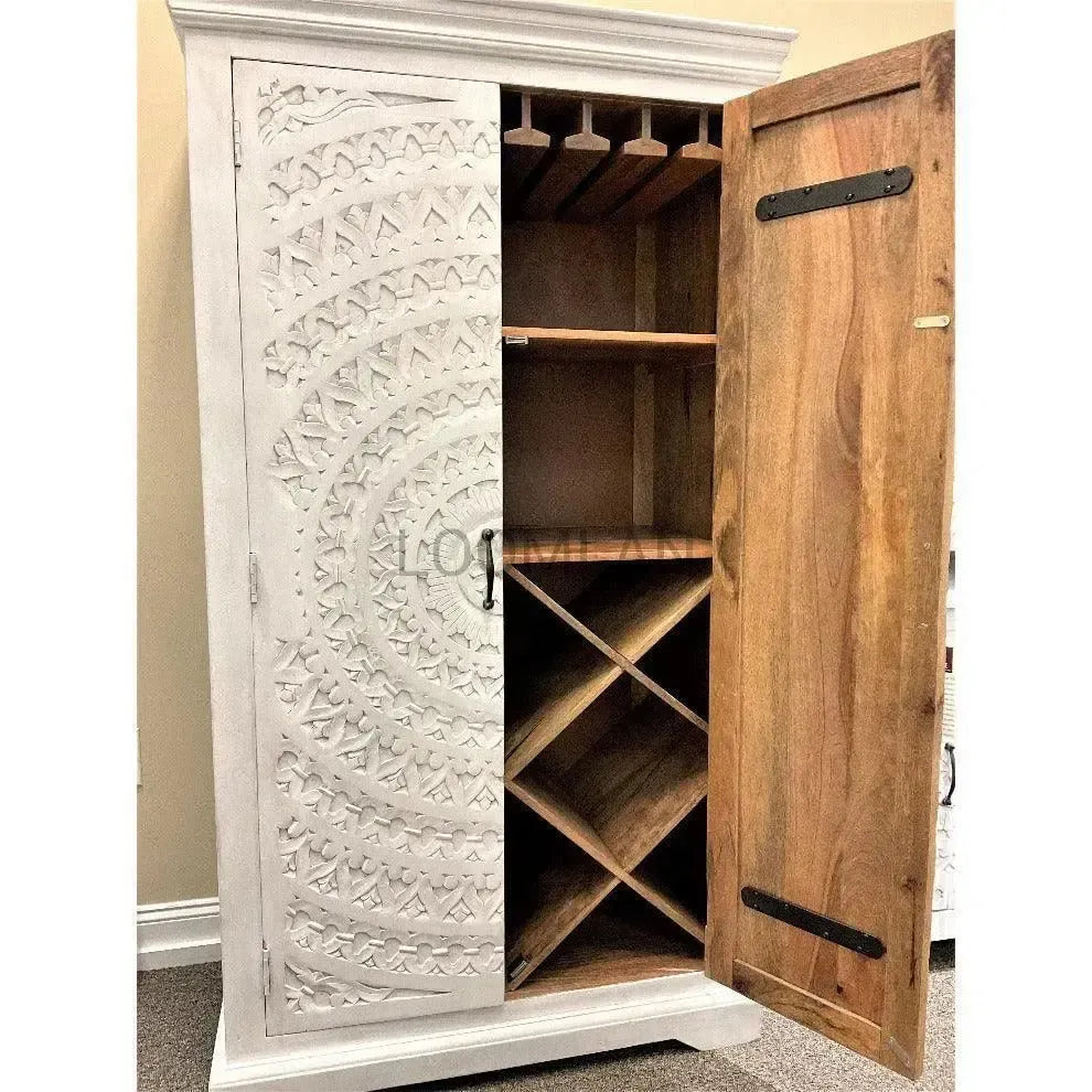 Feyloren White Coastal Tall Home Bar Cabinet