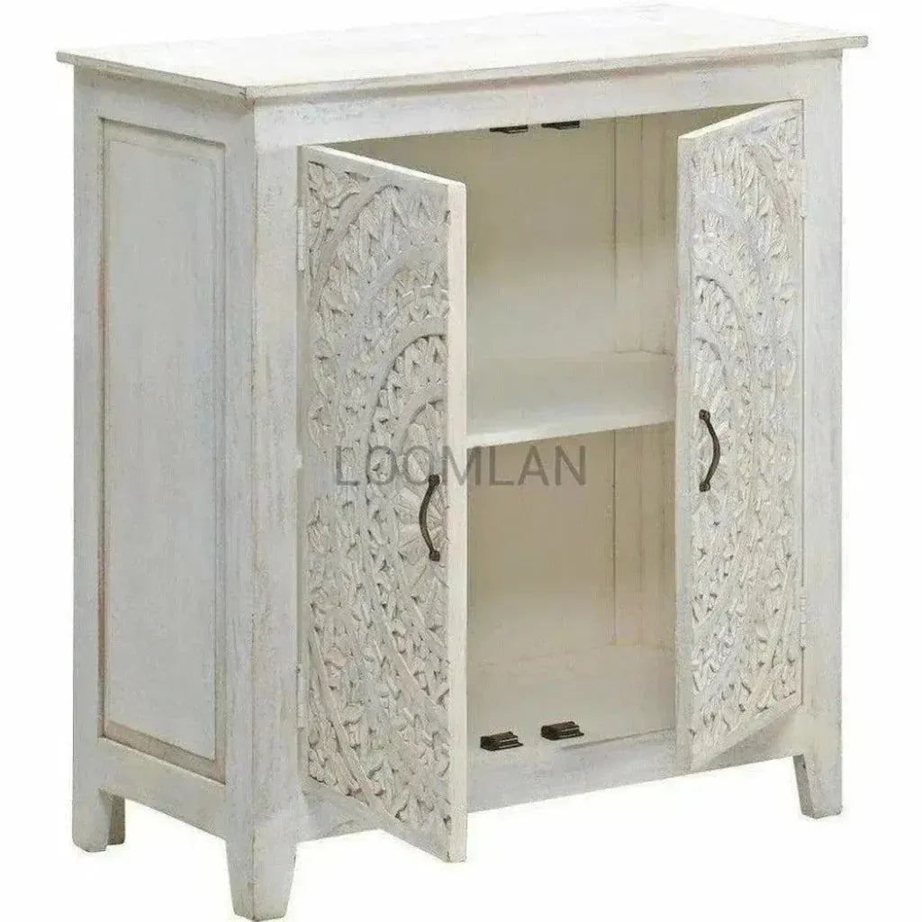 Feyloren White Wash Lace Mandala Accent Cabinet