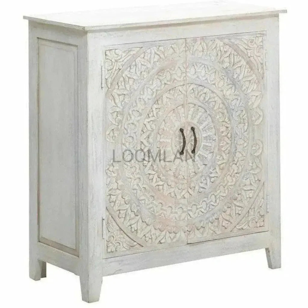 Feyloren White Wash Lace Mandala Accent Cabinet