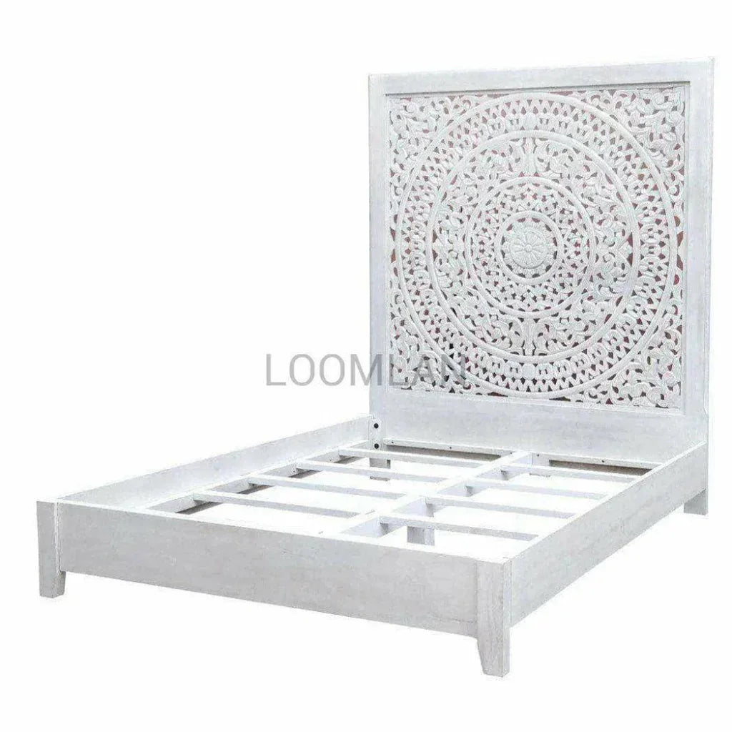 Feyloren Wooden White Bed Frame with Tall Headboard