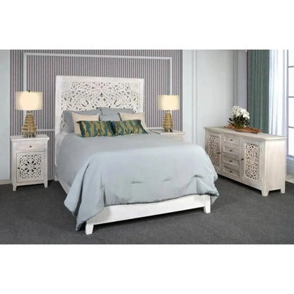 Feyloren Wooden White Bed Frame with Tall Headboard