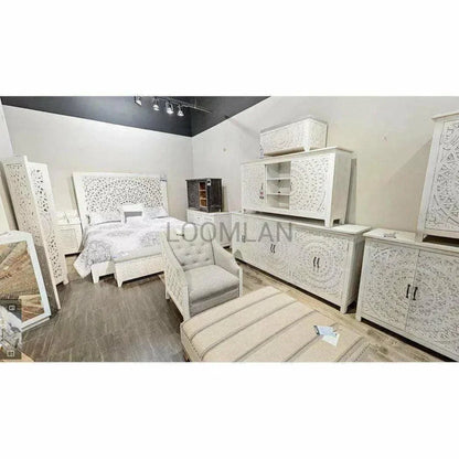 Feyloren Wooden White Bed Frame with Tall Headboard
