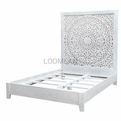 Feyloren Wooden White Bed Frame with Tall Headboard