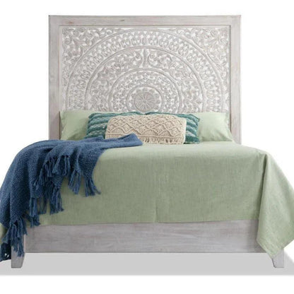 Feyloren Wooden White Bed Frame with Tall Headboard