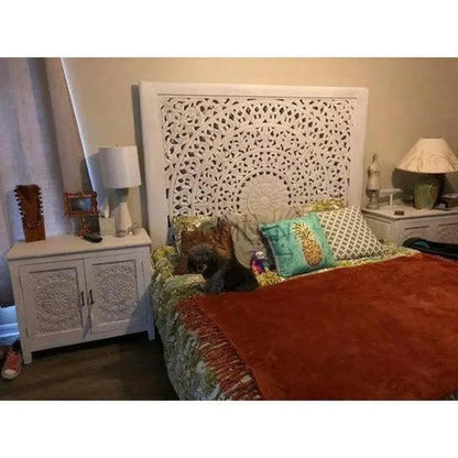 Feyloren Wooden White Bed Frame with Tall Headboard