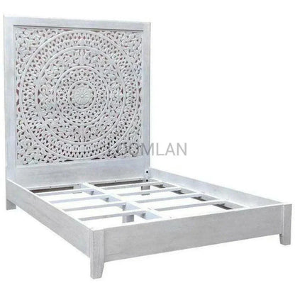 Feyloren Wooden White Bed Frame with Tall Headboard