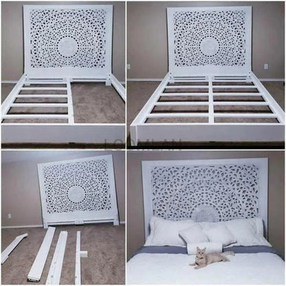 Feyloren Wooden White Bed Frame with Tall Headboard