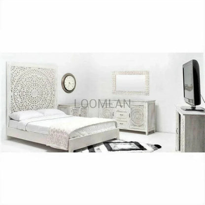 Feyloren Wooden White Bed Frame with Tall Headboard