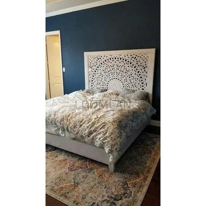 Feyloren Wooden White Bed Frame with Tall Headboard