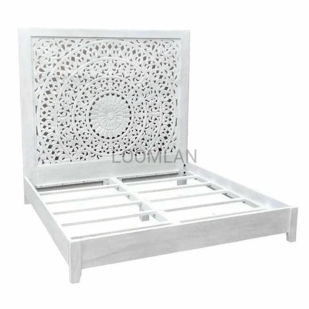 Feyloren Wooden White Bed Frame with Tall Headboard