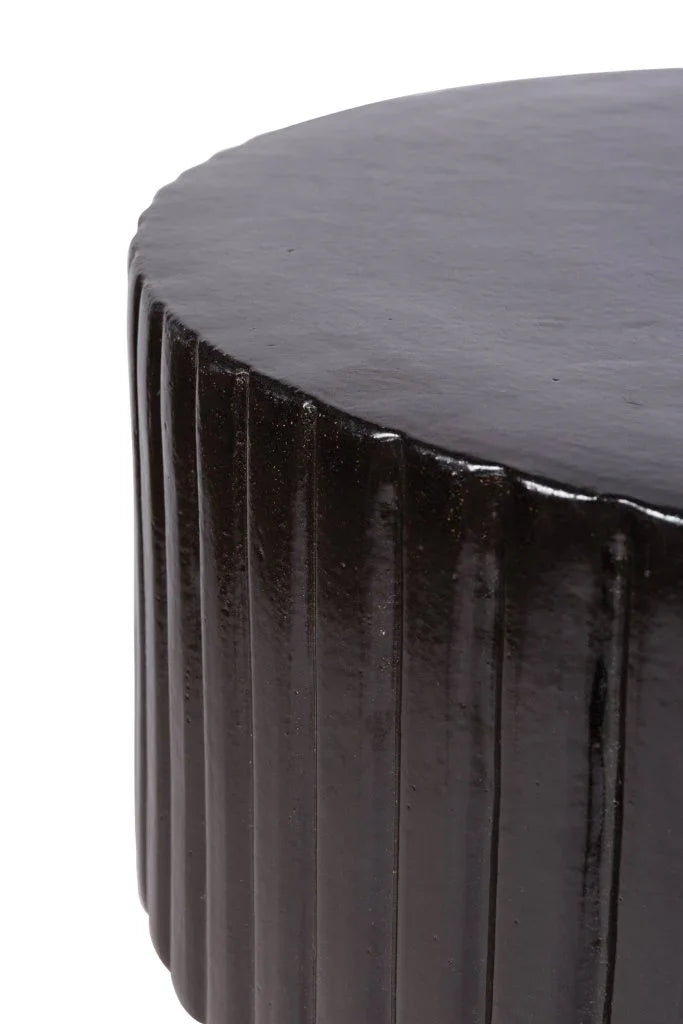 Flute Ceramic Round Patio Accent Table
