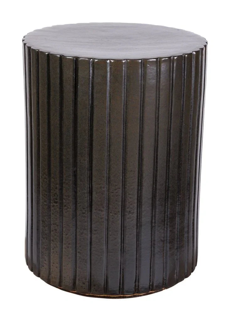 Flute Ceramic Round Patio Accent Table