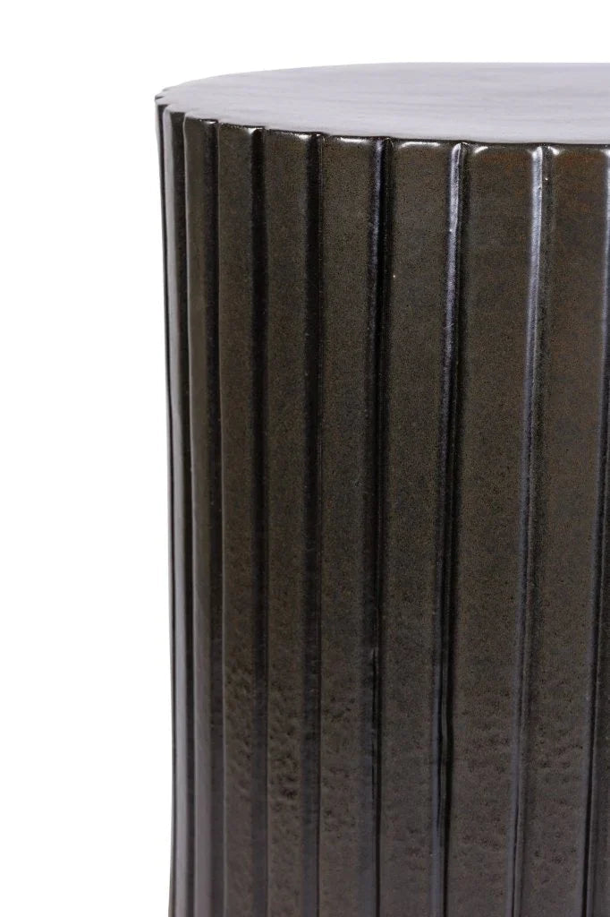 Flute Ceramic Round Patio Accent Table