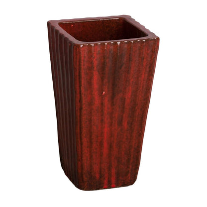 Fluted Square Tropical Red Ceramic Outdoor Planter