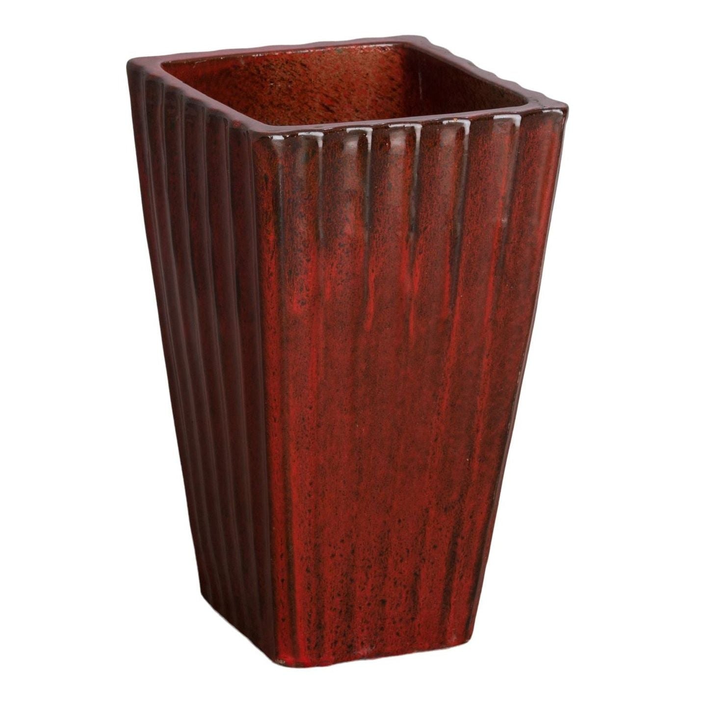 Fluted Square Tropical Red Ceramic Outdoor Planter