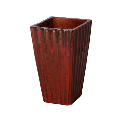 Fluted Square Tropical Red Ceramic Outdoor Planter