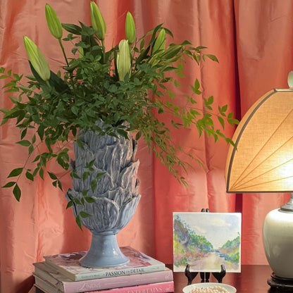 Foliage Periwinkle Ceramic Footed Vase