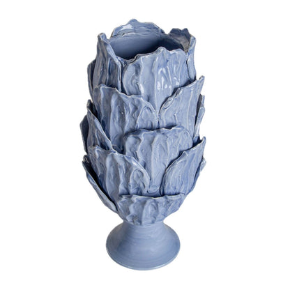 Foliage Periwinkle Ceramic Footed Vase