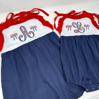 Red, White and Blue Tie Strap Dress