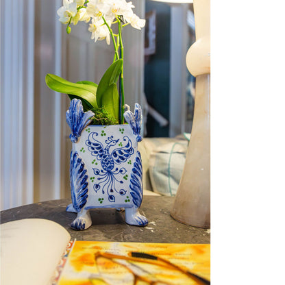 Garden Party Ceramic Cachepot with Blue Phoenix