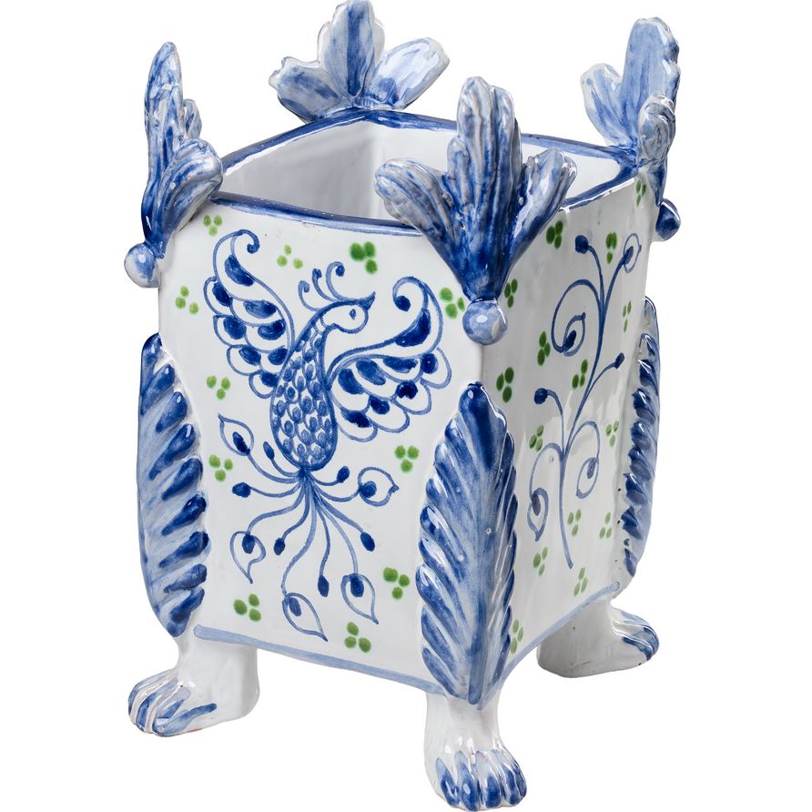 Garden Party Ceramic Cachepot with Blue Phoenix