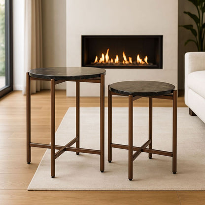 Gema Iron Frame Round Coffee Table 2PC