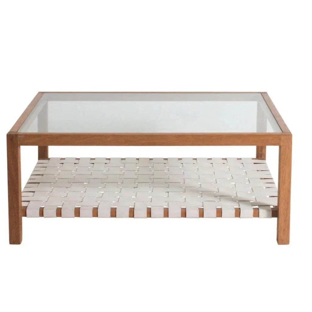 Glass & Leather Coffee Table Peyton Storage