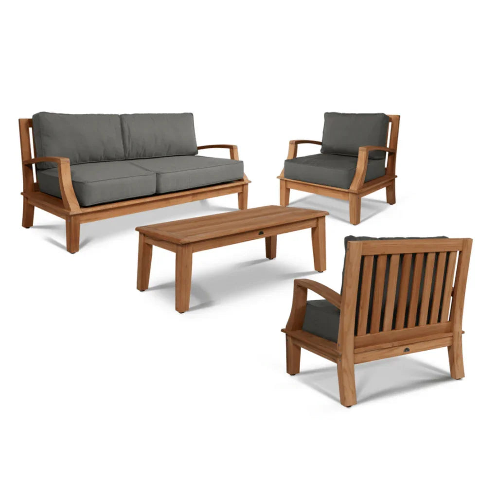 Grande Teak Patio Deep Sofa Set with Sunbrella Cushion 4PC