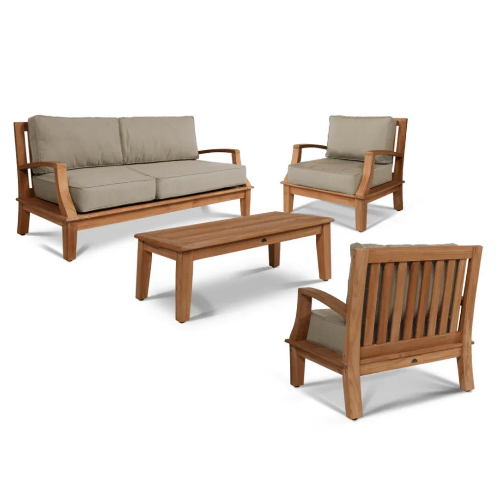 Grande Teak Patio Deep Sofa Set with Sunbrella Cushion 4PC
