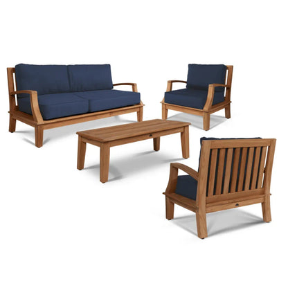 Grande Teak Patio Deep Sofa Set with Sunbrella Cushion 4PC