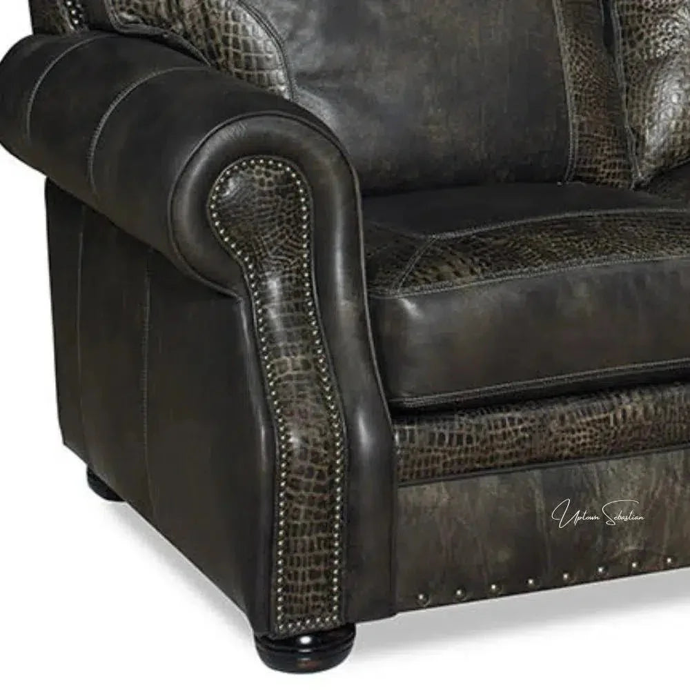 Grey Croc Western Couch Grey Alligator Embossed Leather