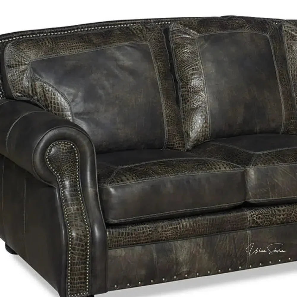 Grey Croc Western Couch Grey Alligator Embossed Leather