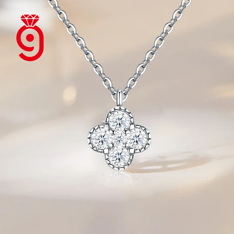 Four Leaf Clover Cluster Setting 925 Sterling Silver Moissanite Pendant Necklace D Color VVS1 Lucky Charm Necklace