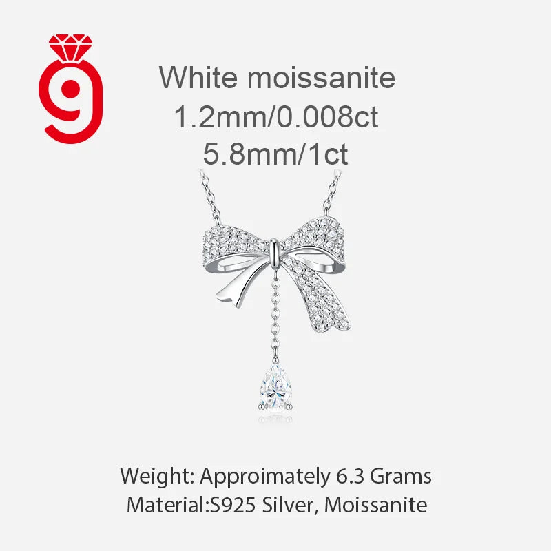 Fine Jewelry  Butterfly Knot  Waterdrop Necklace  Moissanite S925  Silver  Movable Sparkling Women Party Wedding Necklace