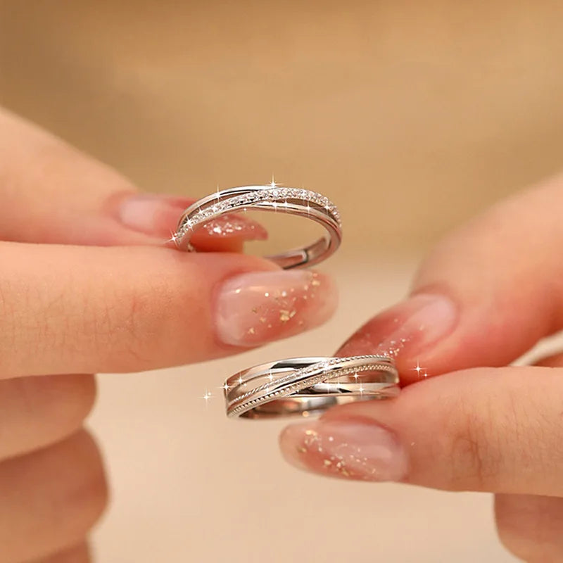 Q872 Wedding Bands 925 Silver Crystal Rhinestone Channel Setting Unisex Fine Rings