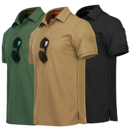 Mens Tactical Quick Dry Polo Shirt for Summer Outdoor Breathable Paintball Training T-shirt Solid 100% Polyester Camouflage Top