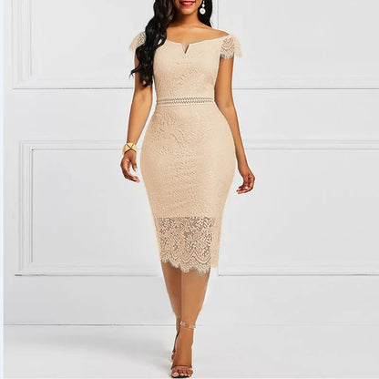 New Fashion Women Sleeveless V-neck Natural Anti-static Breathable Back Zipper Lace Solid Slim Pencil Casual Party Summer