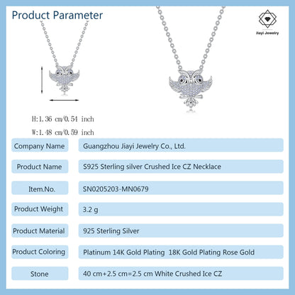 S925 Sterling Silver Owl Pendant Necklace for Women Full Paved Cubic Zirconia CZ Owl Necklace Fashion Jewelry Gift