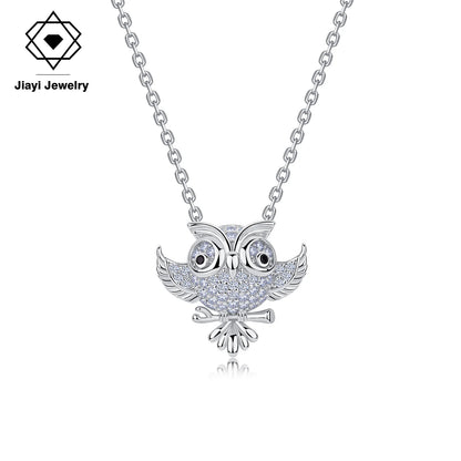 S925 Sterling Silver Owl Pendant Necklace for Women Full Paved Cubic Zirconia CZ Owl Necklace Fashion Jewelry Gift