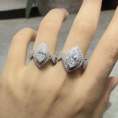 F970 Women's White Gold Diamond Ring Pear Cut Natural Diamond Engagement Ring D Color Halo Setting